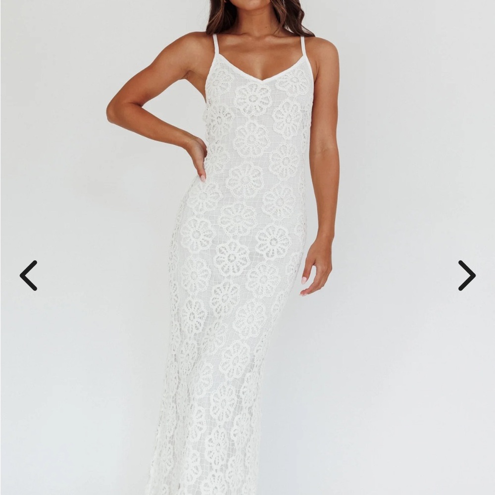 Spark joy floral crochet overlay maxi dress white